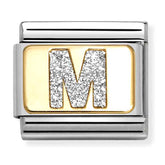Nomination Composable Classic Link 030291/13 Silver Letter M in 18K Gold & Glitter Enamel